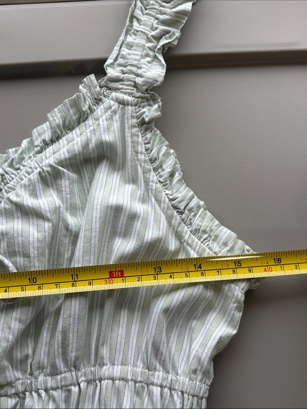 Old Navy Sage Green Striped Midi Dress with Ruffled Straps and Smocked Waist - Picture 9 of 15